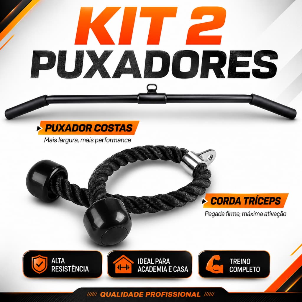 Kit Puxadores Corda Tríceps Costas 120cm Crossover Academia Musculação Fitness Treino Barra Peito