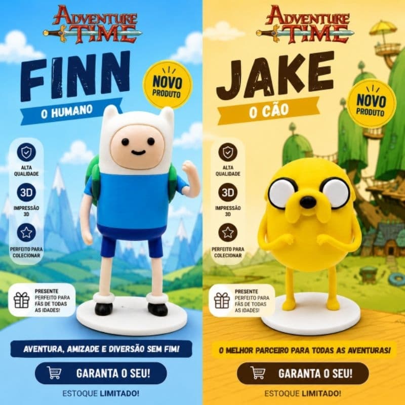 Bonecos Colecionáveis Finn e Jake - Hora De Aventura Decoração Action Figures Enfeite