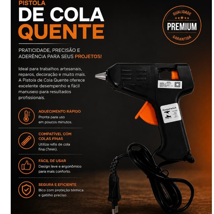 Pistola Bivolt Cola Quente Profissional Artesanato Escolar Escritório Com Réfil