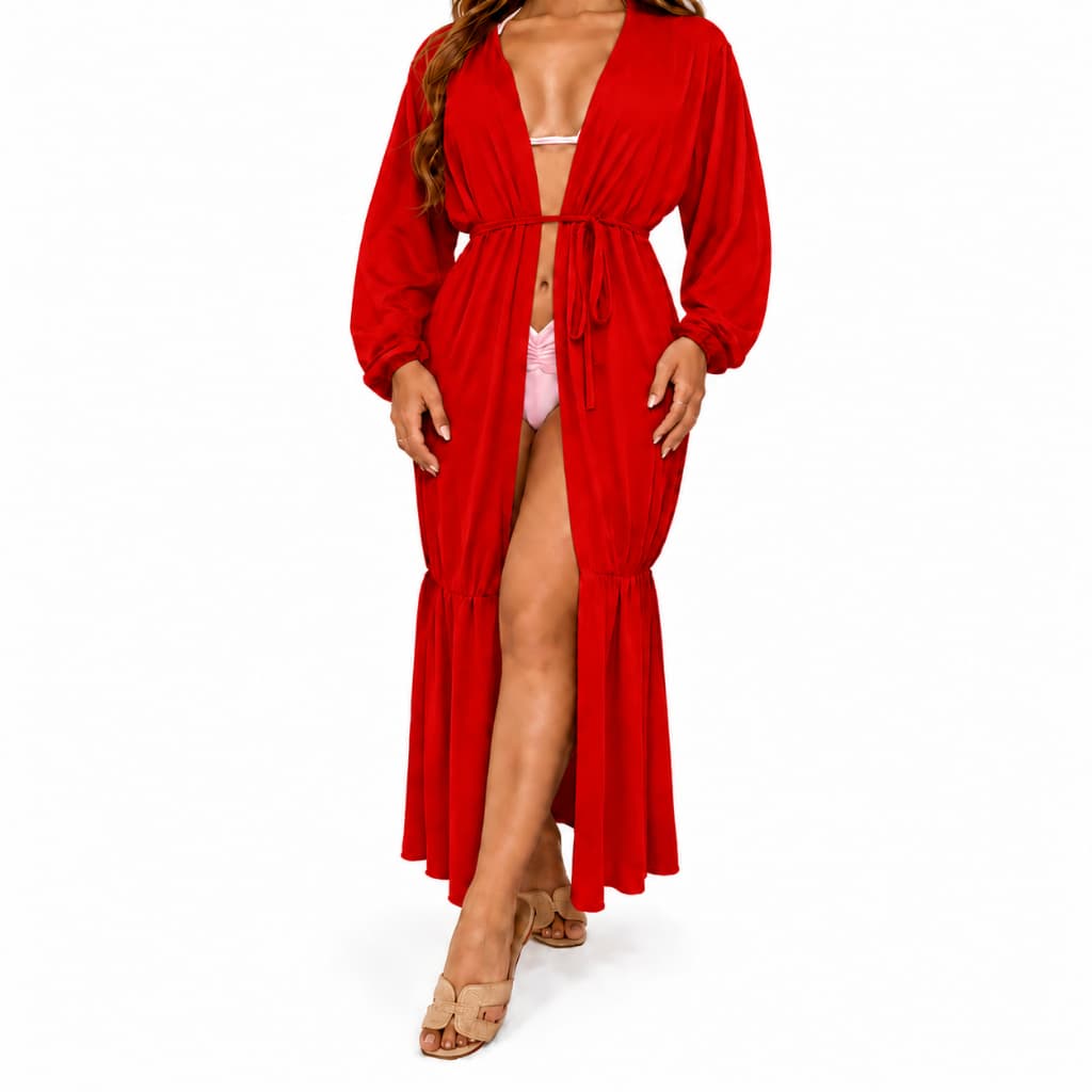Saída de Praia Longa Kimono Manga LONGA 2 MARIAS BABADO VERAO