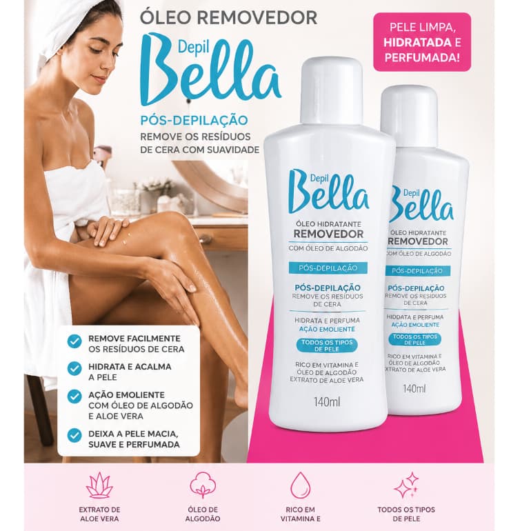 Óleo Removedor de Cera Pós Depilação Depil Bella 140ml | Resíduos de Cera | Hidrata e Perfuma a Pele