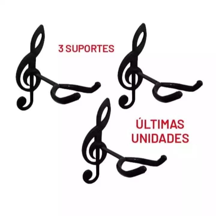 Kit 03 Suporte CLAVE Parede Violão Cavaco Ukulele Guitarra Cor Preto