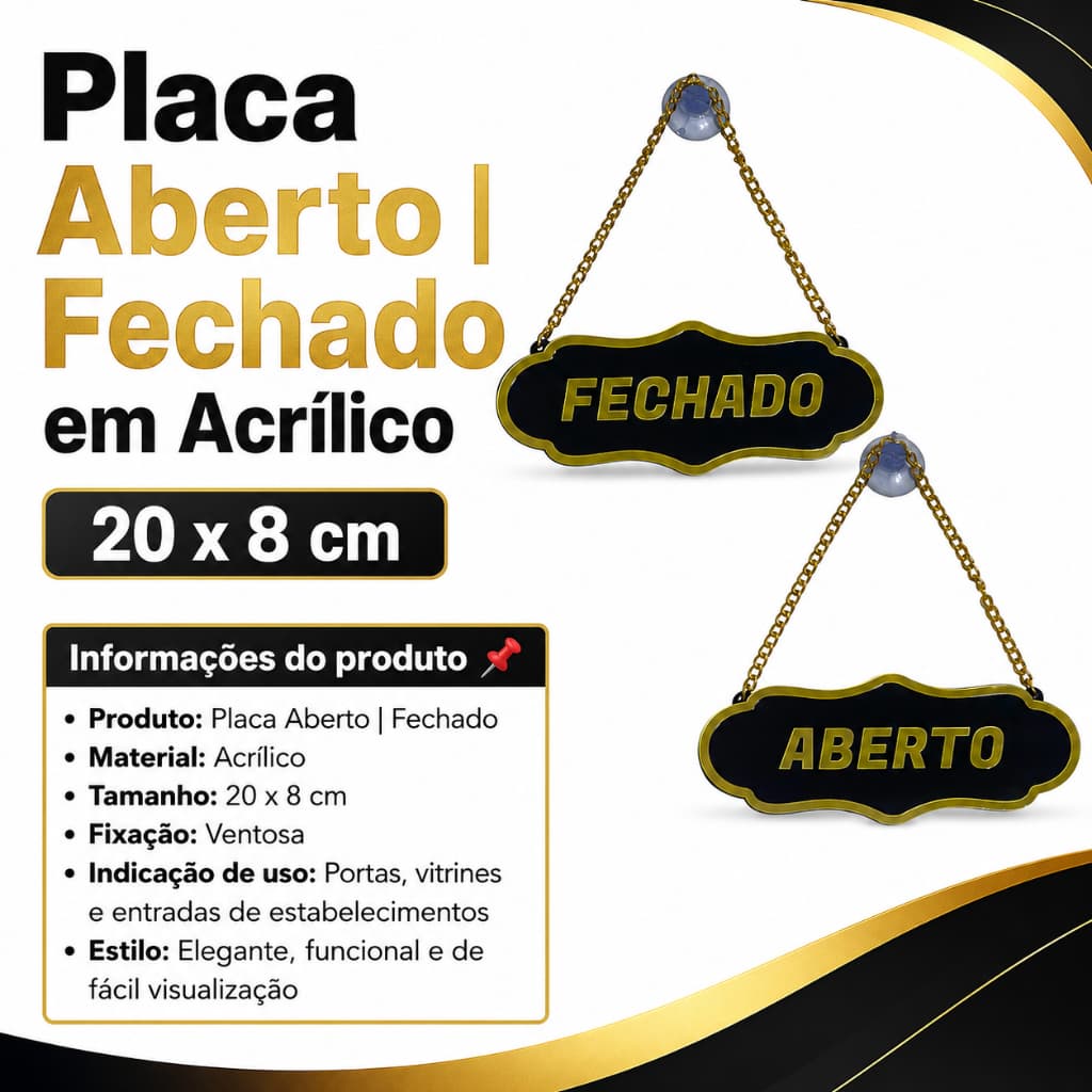 Placa Aberto Fechado Acrílico Com Ventosa Para Porta Loja Escritório Consultório Comércio Entrada