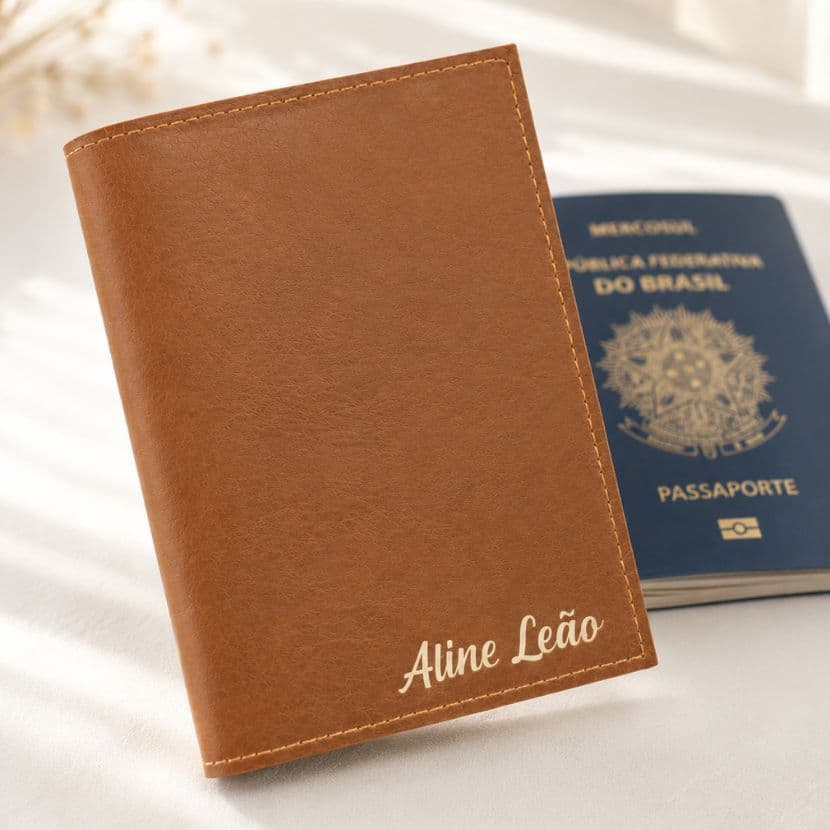 Porta Passaporte Personalizado Nome ou Inicial Capa Documento para 1 ou 2 Passaportes Couro Sintético