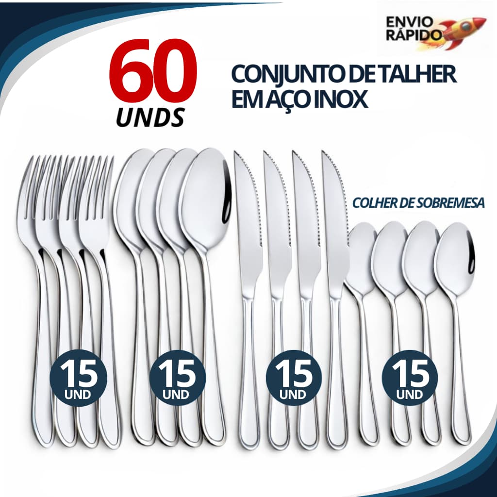Jogo de Talheres 24/36/60 Peças Aço Inox Completo Faqueiro Jogo de Mesa Colheres Garfos Facas Alta Qualidade
