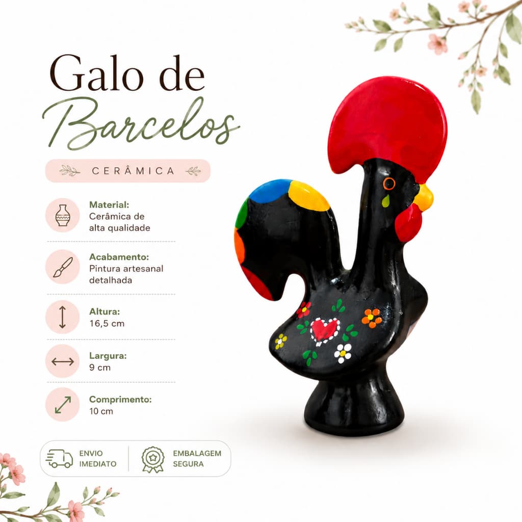Galo Português em Cerâmica Artesanal Decorativo Estilo Rústico Colorido | Enfeite de Mesa e Presente