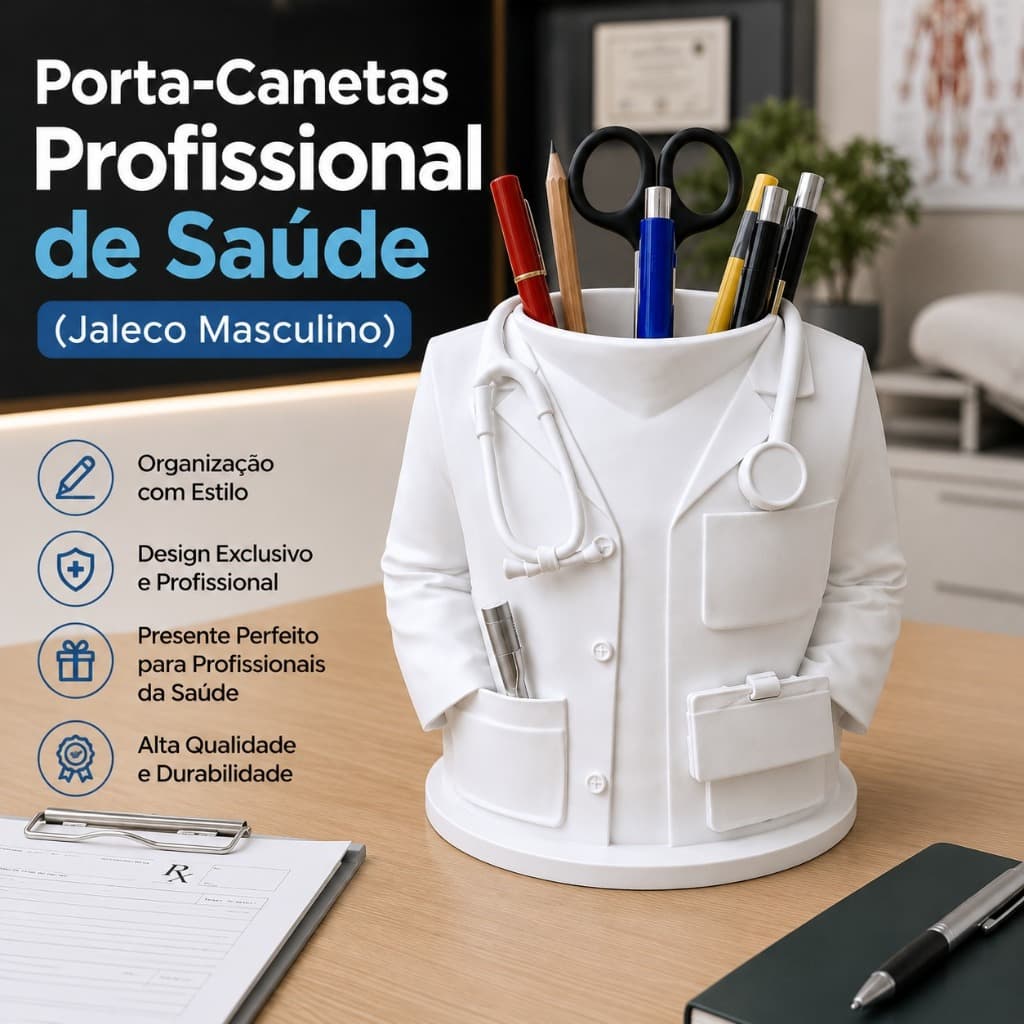 Porta-Canetas Jaleco Médico Premium | Presente para Médicos e Profissionais da Saúde