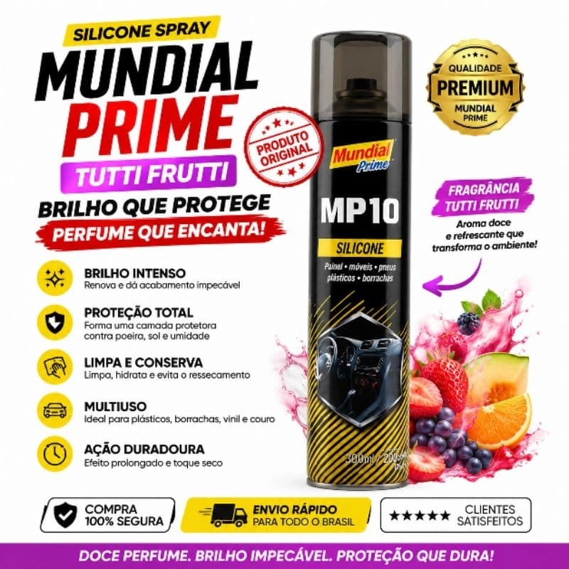 Silicone Protetor e Revitalizador Spray Mundial Prime Aroma Tutti Frutti Para Limpeza de Painel Peças de plástico