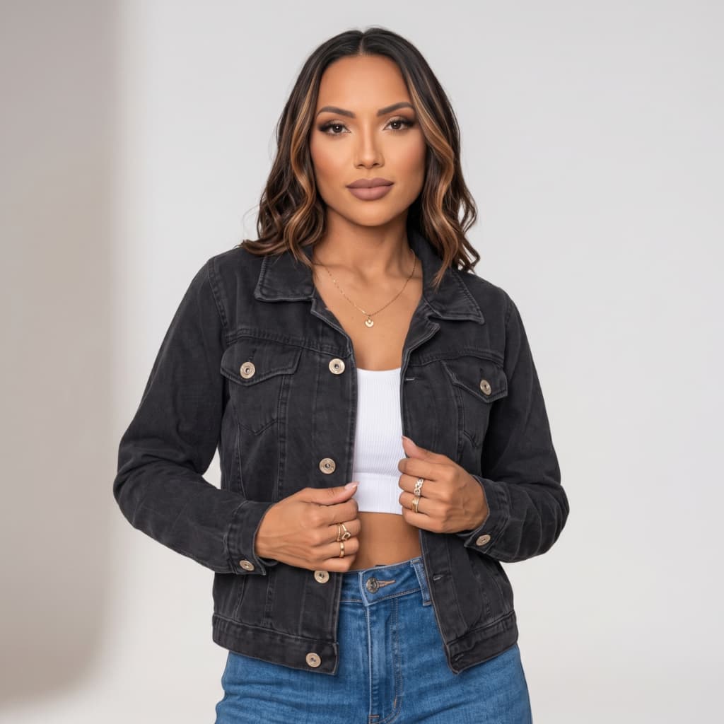 Jaqueta Jeans Denim Feminina Casual Com Fechamento Em Botões Forrado Inverno Frio Noites Conforto