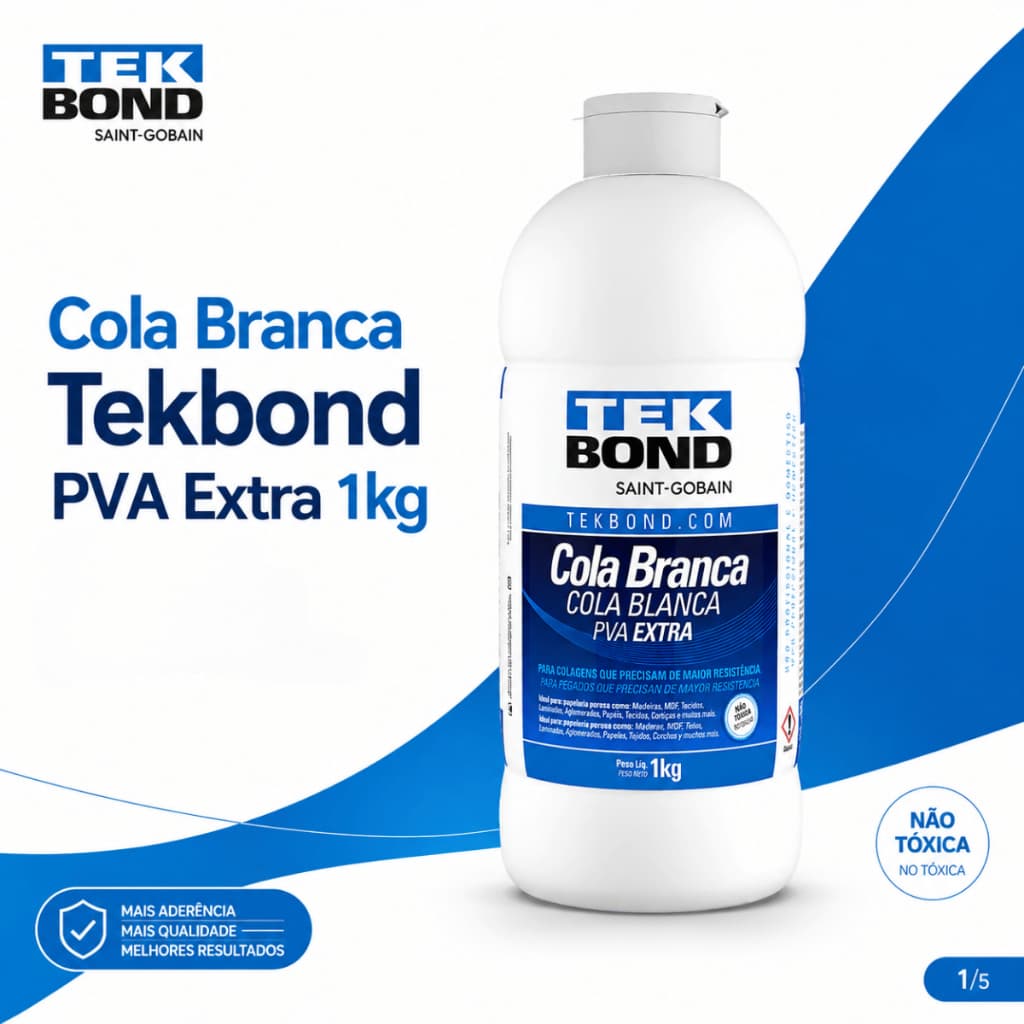 Cola Branca PVA Extra Tekbond 1kg Alta Resistência para Papel Madeira MDF e Tecidos