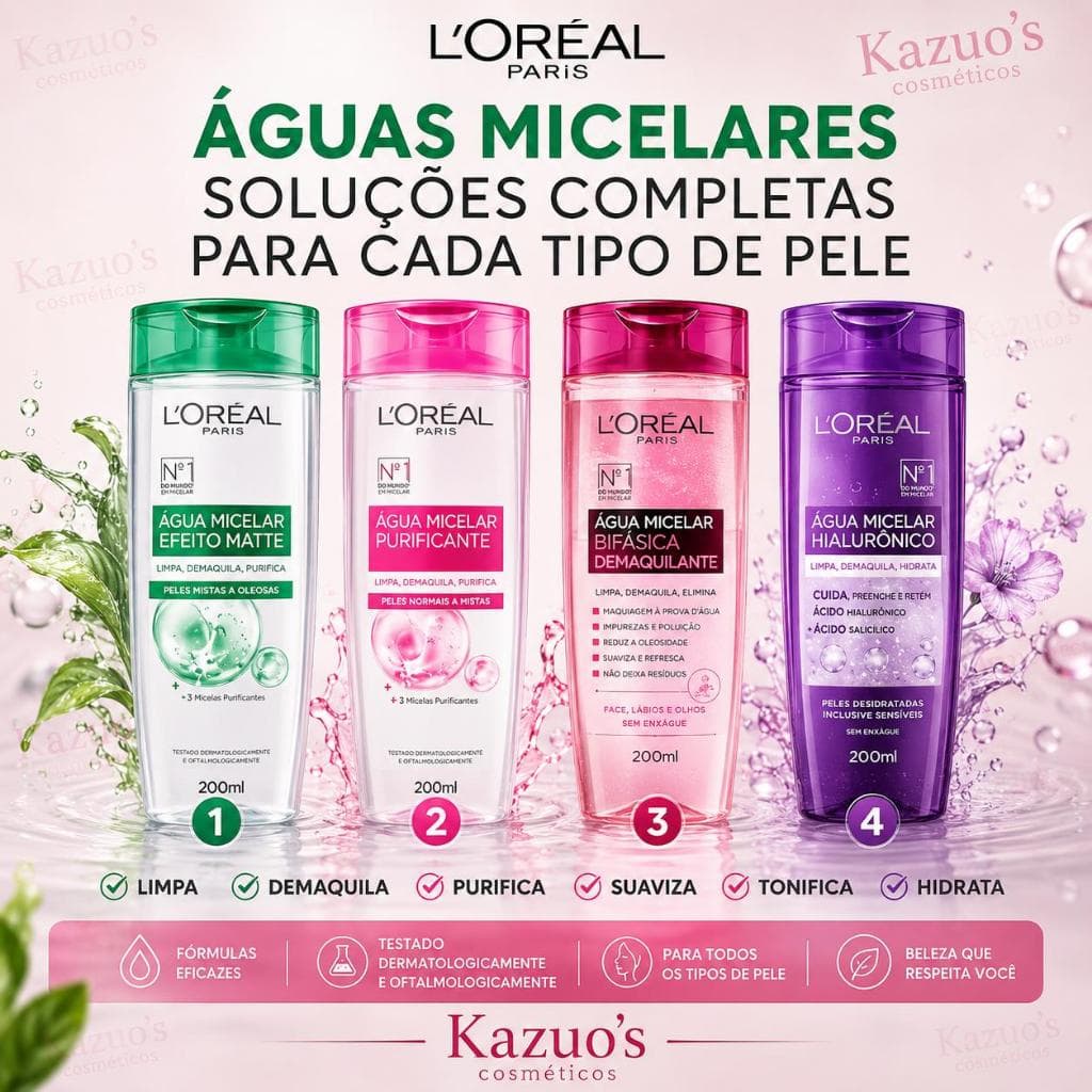 ÁGUAS MICELARES 4 VARIAÇÕES L´ORÉAL PARIS  | KAZUO'S COSMÉTICOS