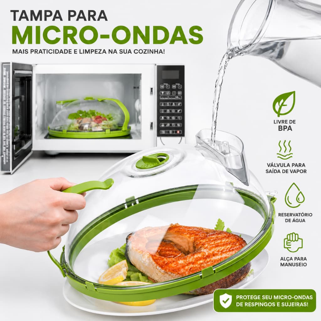 Tampa para Microondas Anti Respingo com Reservatório de Água BPA Free Protetor de Alimentos