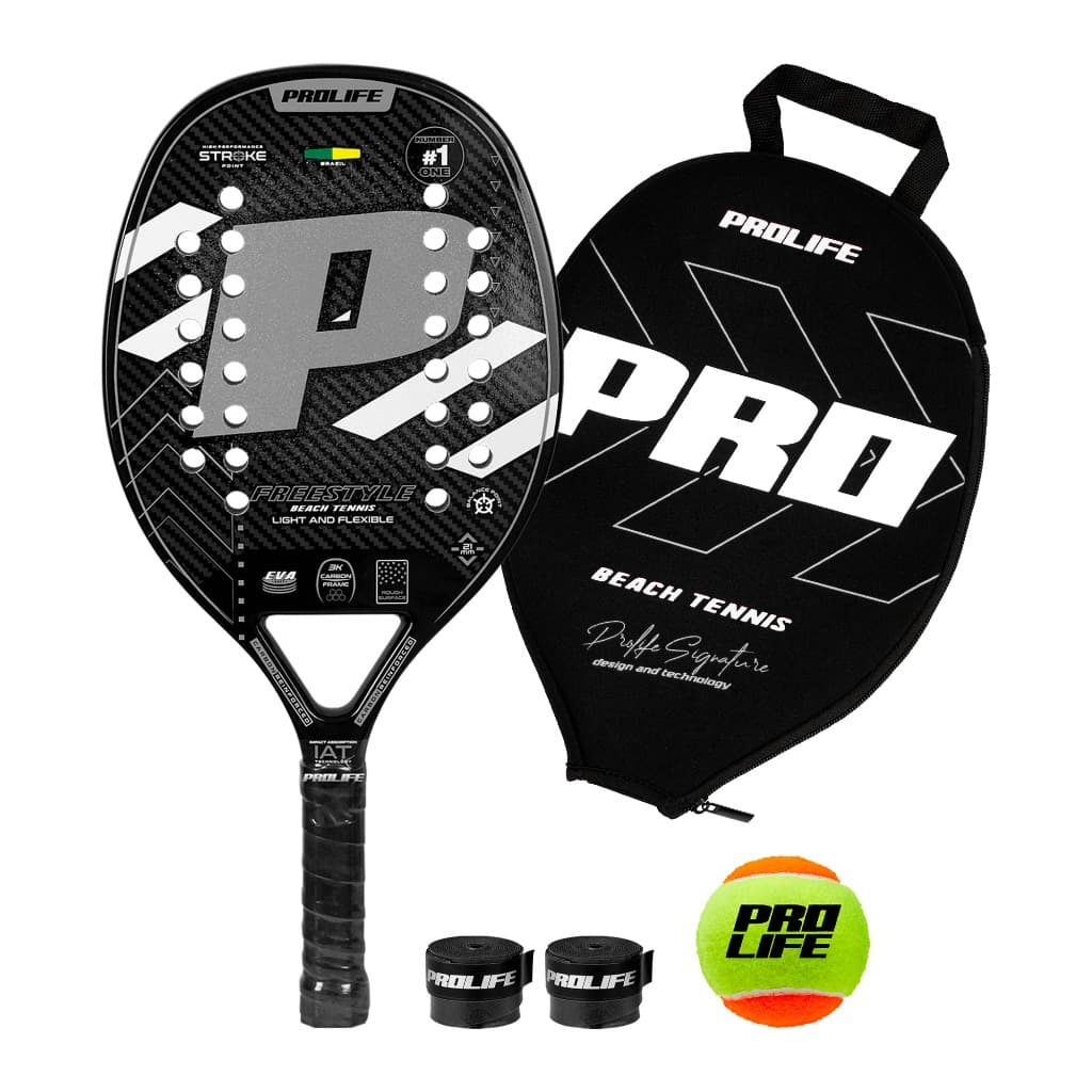 Raquete Beach Tennis Freestyle 100% Fibras de Carbono 3K + Capa + Bola + Overgrip Original Prolife