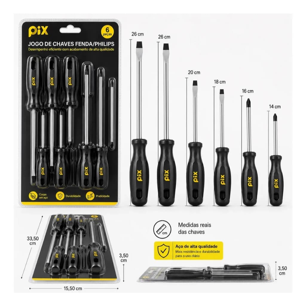Kit Chave De Fenda E Philips 6 Peças Cabo Ergonômico Premium