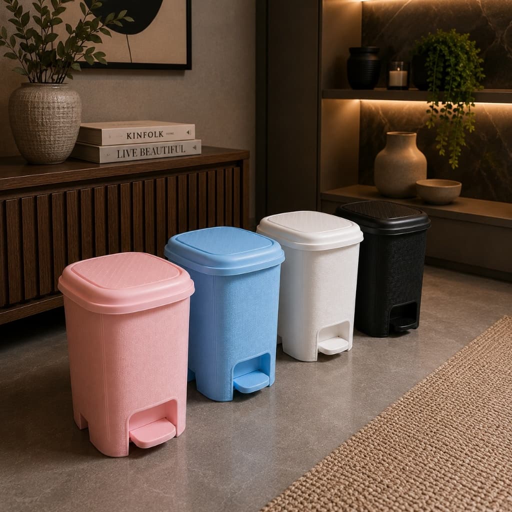 Lixeira Cesto 6L Rattan Rosa Com Pedal Perfeita para Escritório Cozinha Quarto Banheiro