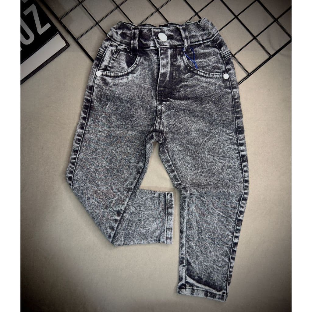 Calça Jeans Estilo Jogador Infantil Elastano Preto Marmorizada Skinny
