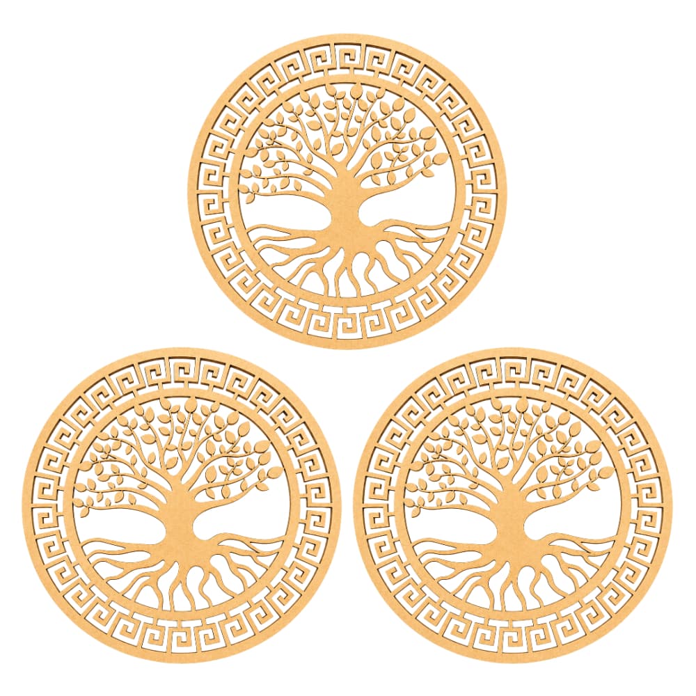 3 Mandalas Decorativas Vazada Árvore Da Vida MDF Cru 30cm Para Ambientes Modernos M211