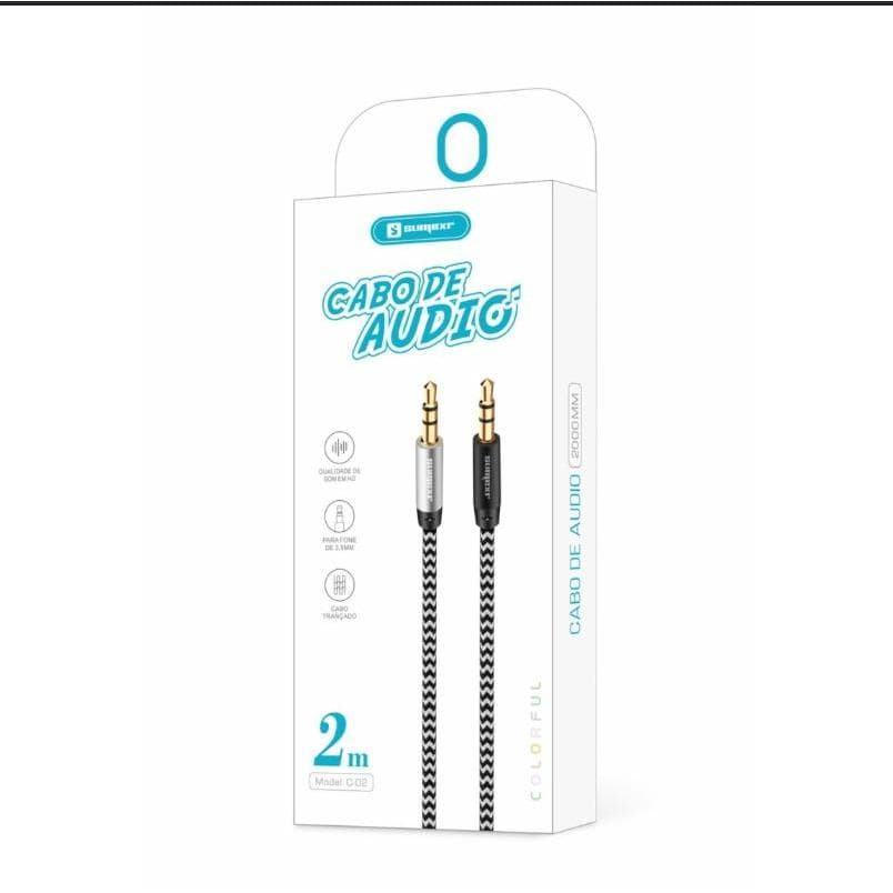 Cabo de Áudio P2 3.5mm Auxiliar Estéreo 2 Metros Reforçado