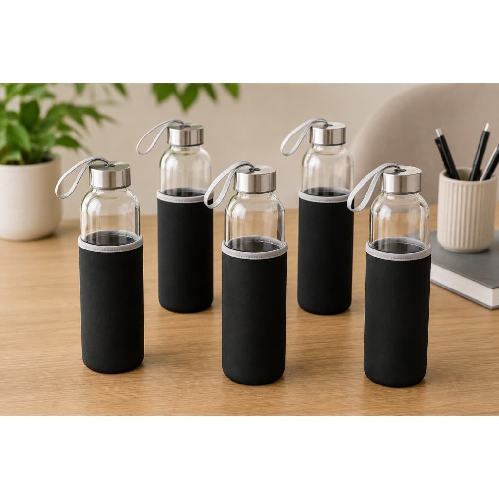 Garrafa Squeeze de Vidro 520ml Com Capa Neoprene Soft | Tampa Vedada | Estilo e Proteção Uso diário Academia Trabalho
