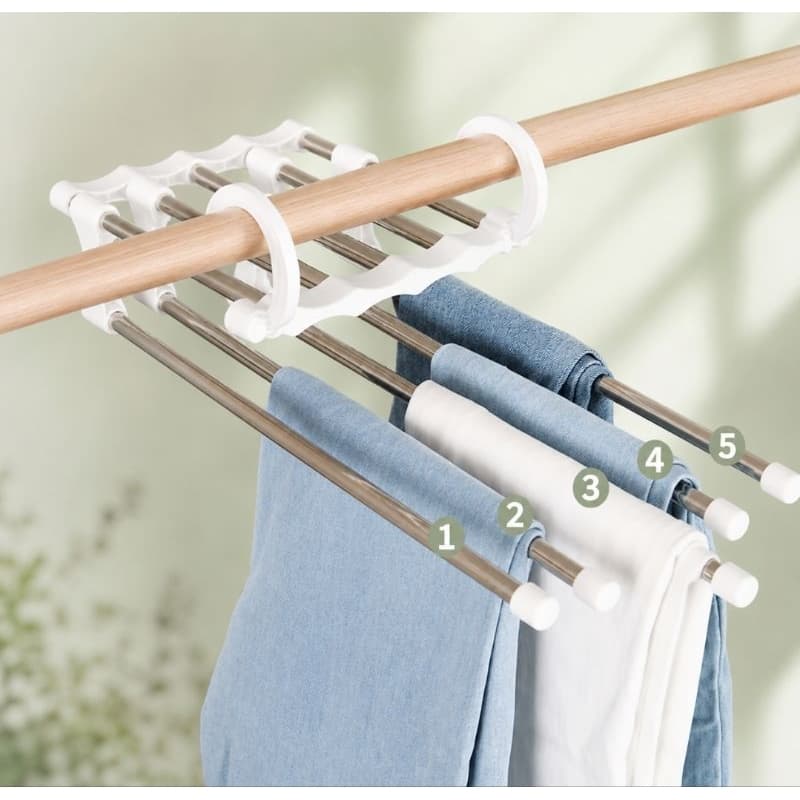 Kit 5 Cabides Para Calças Organizador Aço inox Multifuncionais 5 Divisórias Organizador de Roupas