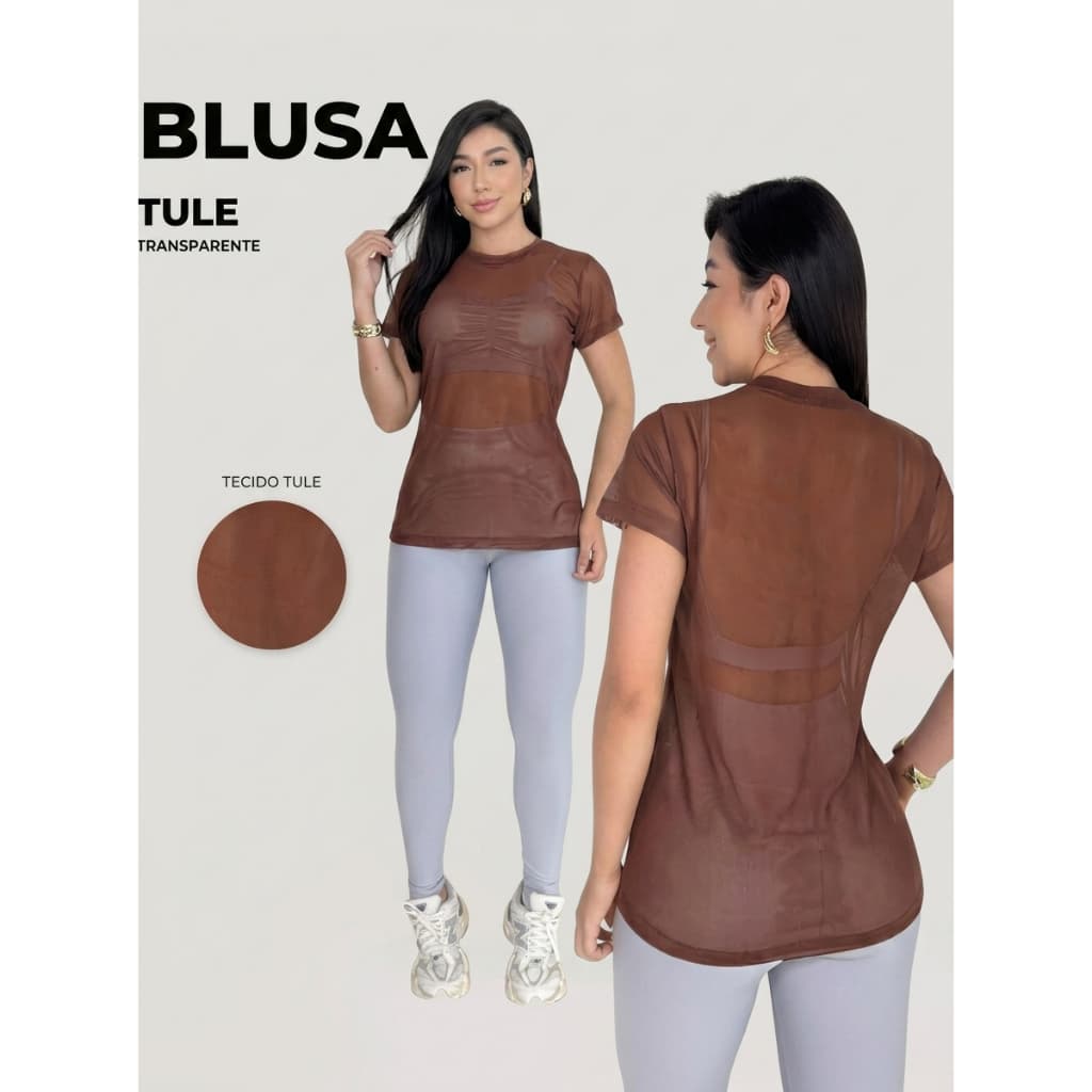 Blusa de Tule Academia Feminina Transparente - Camiseta Telinha Feminina de Tule