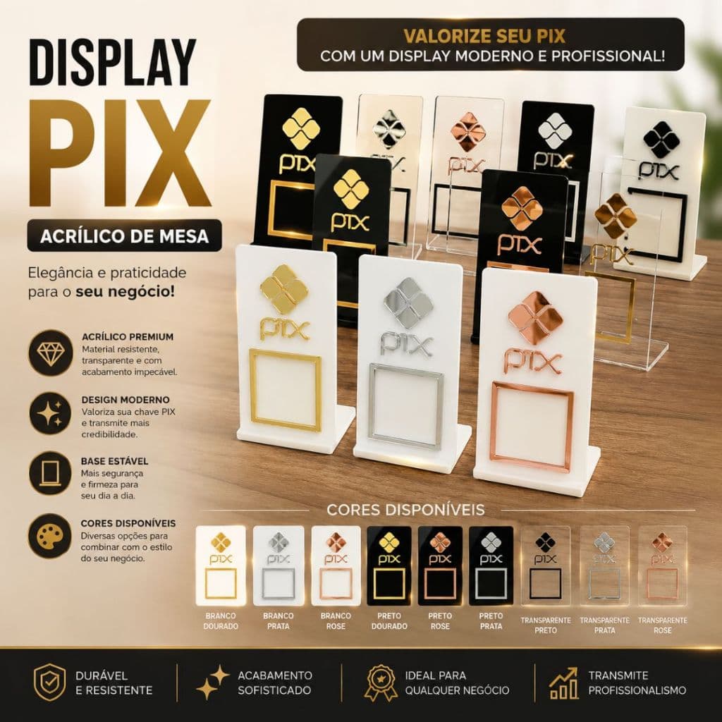 Placa Pix Pagamento Qr Code Decorativo em Acrílico Para Mesa Balcão