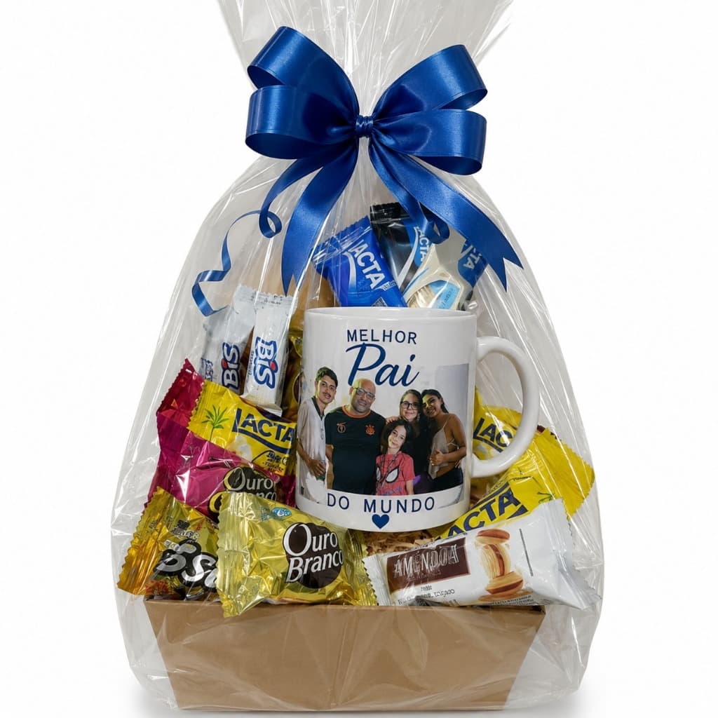 Cesta Dia Dos Pais Personalizada Com Caneca E Chocolates