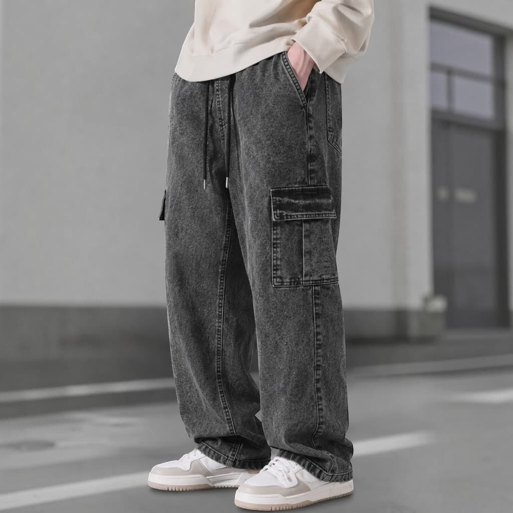 Calça  Cargo Masculina Streetwear Preta Mescla Cinza Grafite Baggy Reta Casual Urban Skatista Oversized Premium