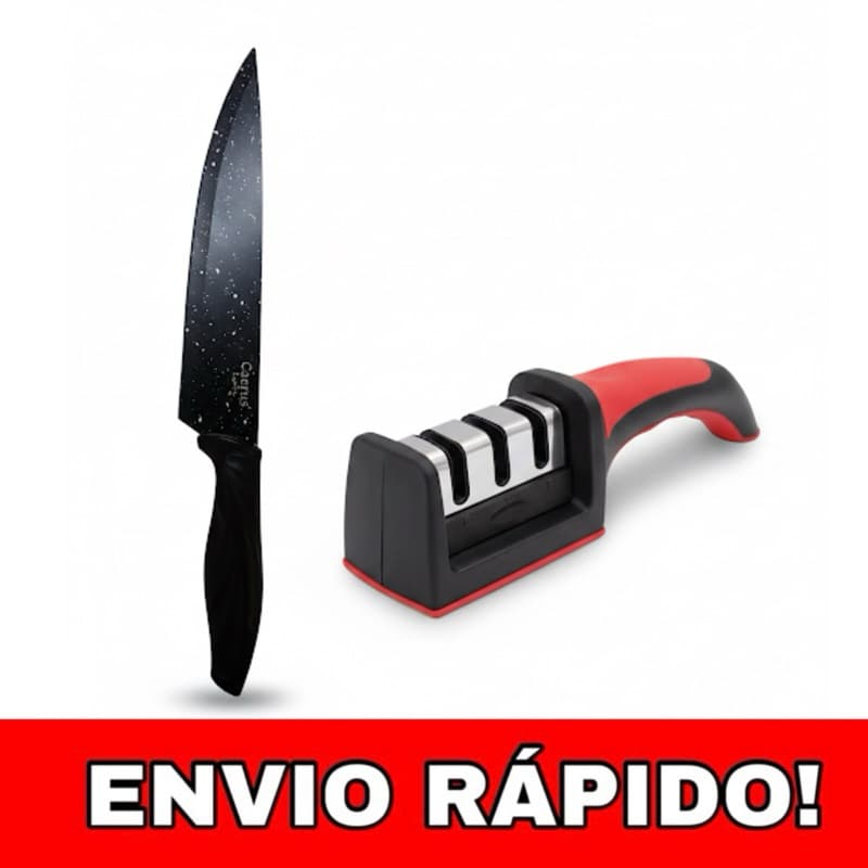 KIT FACA CHEF 8’ + AMOLADOR DE FACAS PROFISSIONAL