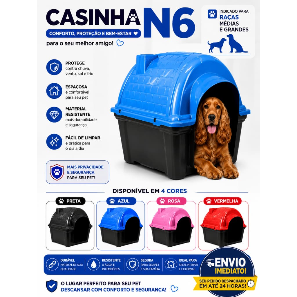 CASINHA CACHORRO N6 PORTE MÉDIO CASA IGLU COM PROTEÇÃO RAIOS UV DESMONTÁVEL LAVÁVEL