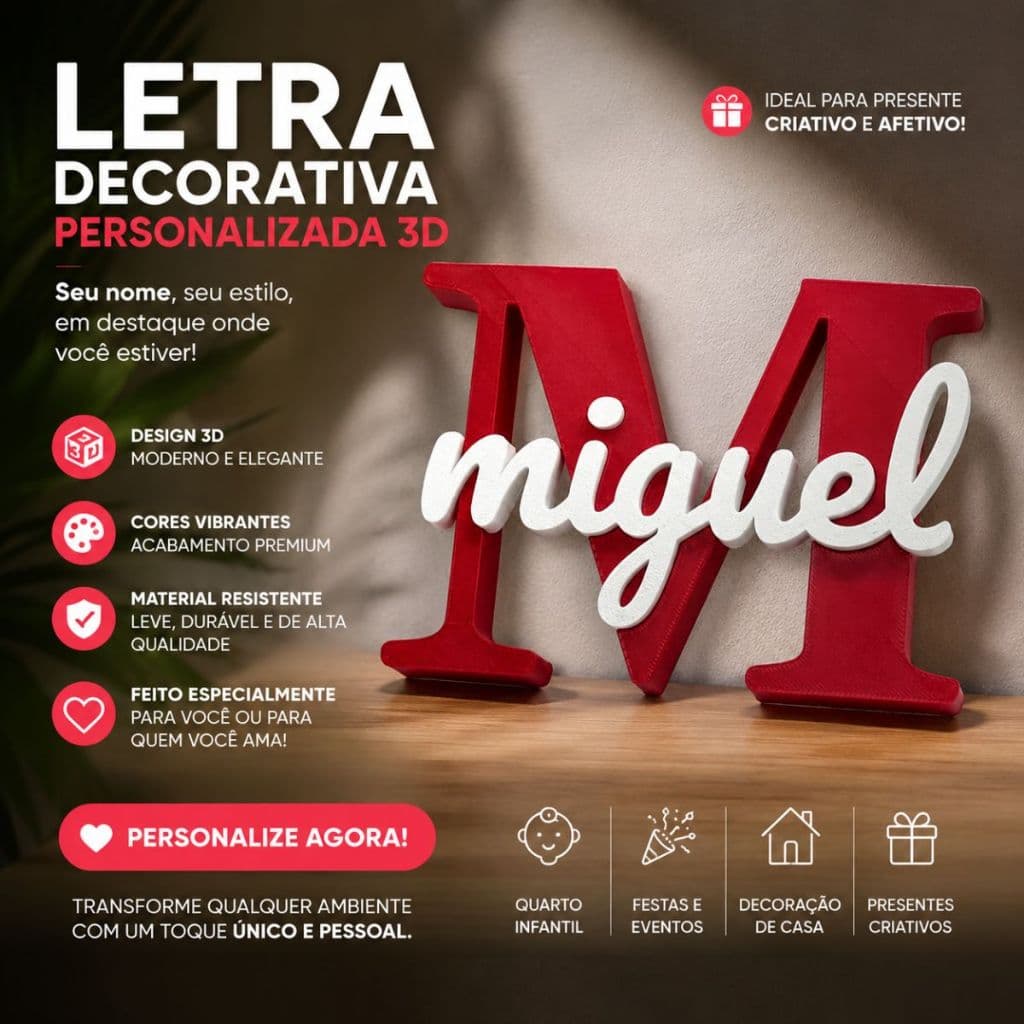 Letra Decorativa Personalizada 3D Nome Presente Aniversario Decoração Quarto Infantil Casa