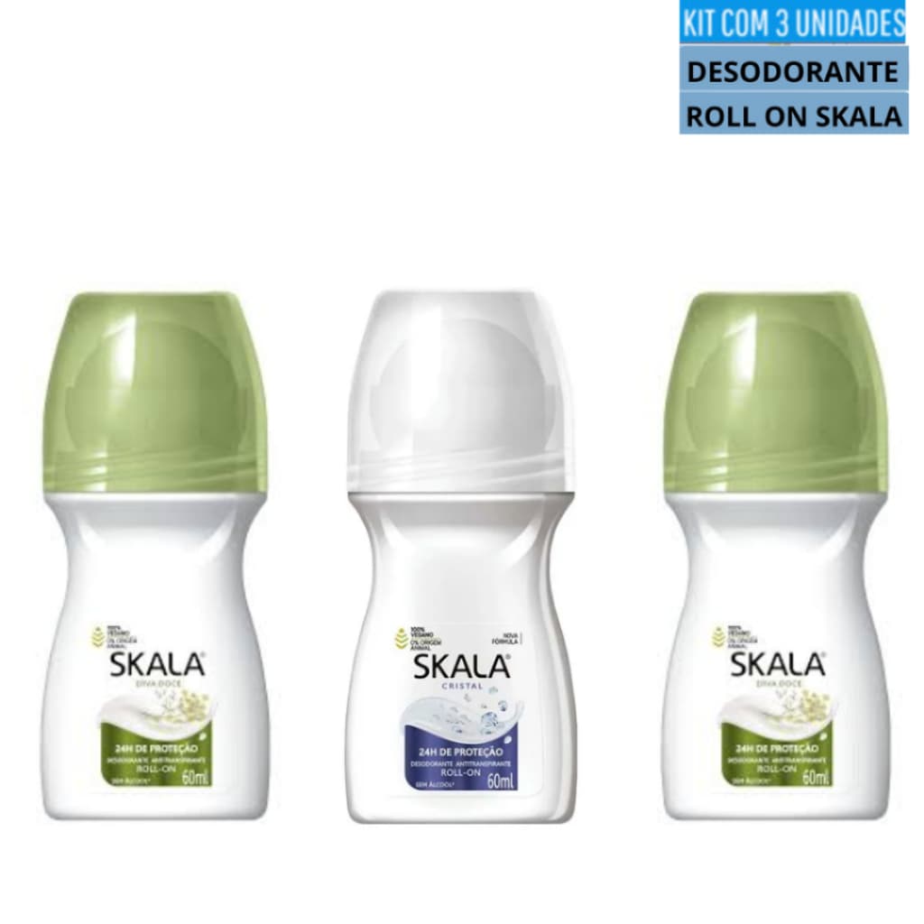 Kit C/ 3 Desodorante Roll-On Skala Fragrâncias  Variadas 60ml + Nota