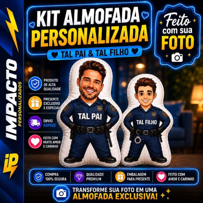 Kit 2 Bonecos Almofada Personalizados Heróis Tal Pai Tal Filho Com Foto Presente Criativo Dia dos Pais