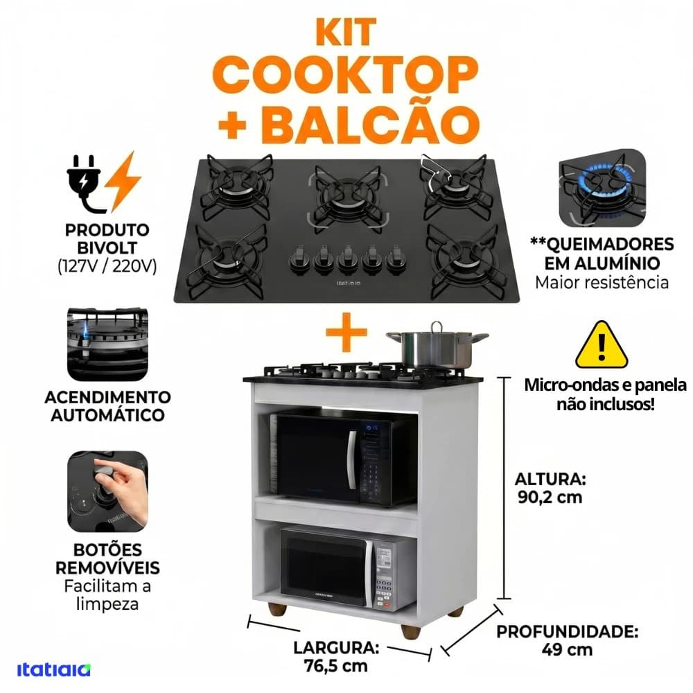 Modernize sua Cozinha com Balcão Kaik + Cooktop 5 Bocas Itatiaia