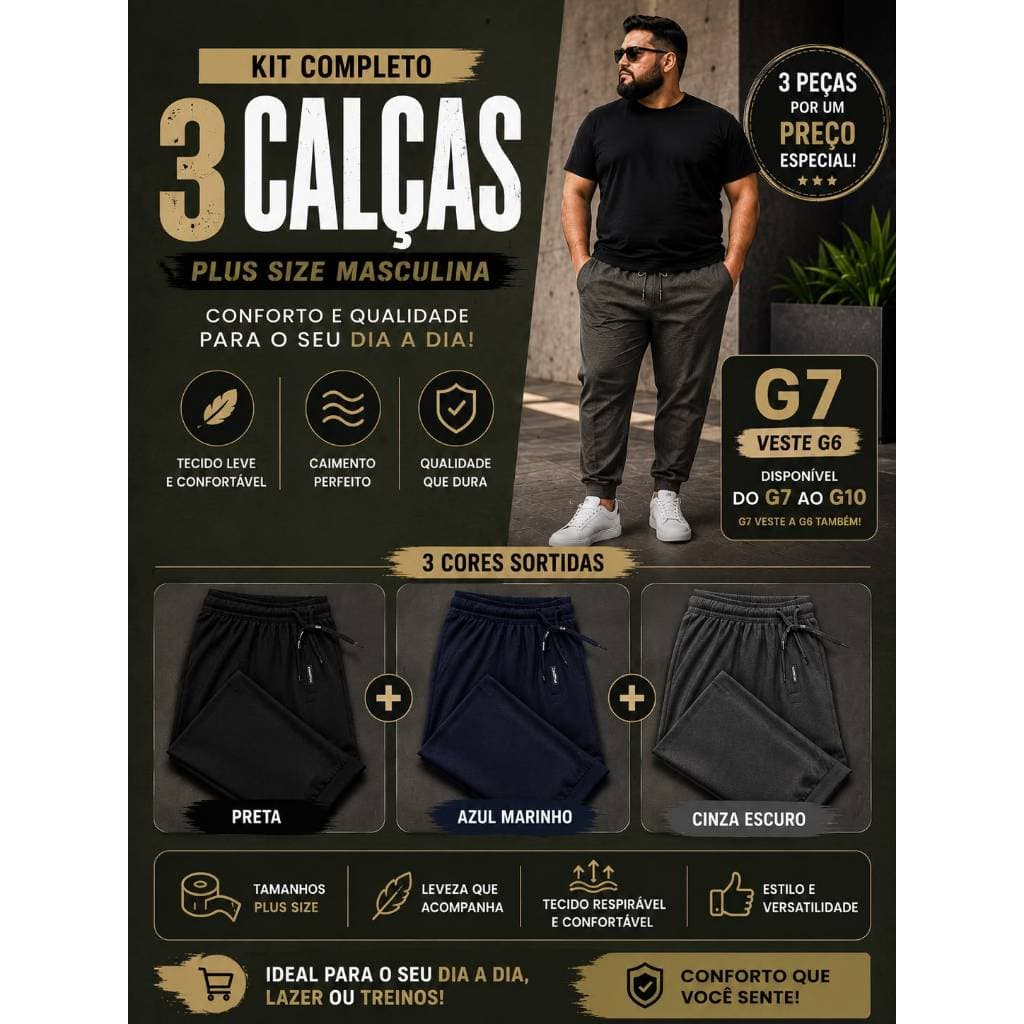 Calça Moletom Masculina Plus Size G7 - G8 - G10