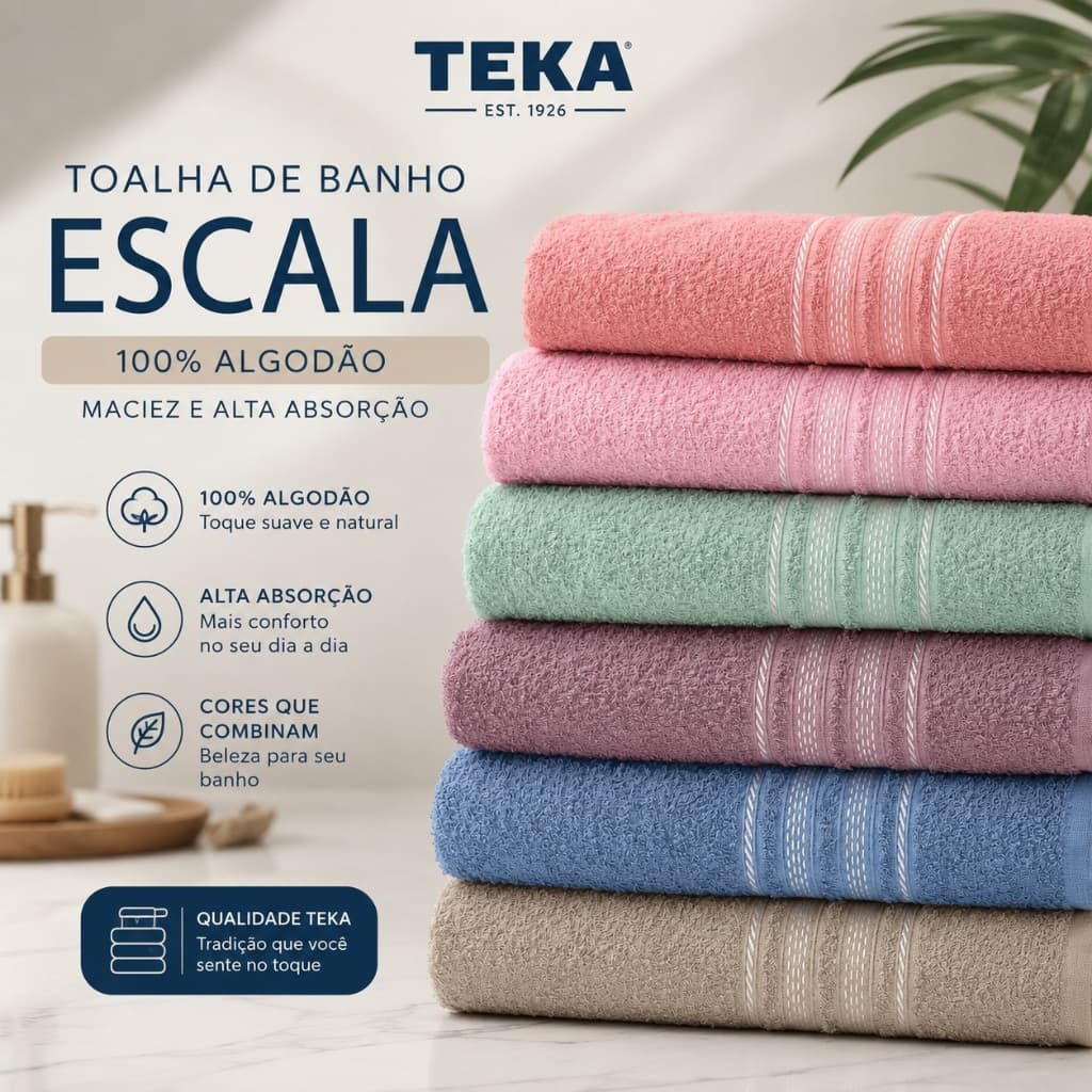 Kit 2 Peças Toalha De Banho 100% Algodão Teka Escala