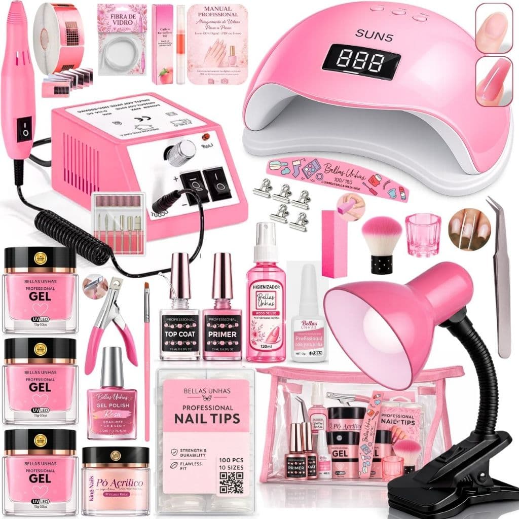 Kit de Alongamento de Unhas em Gel Acrigel Profissional Iniciante Cabine + Lixadeira Elétrica Mercedes | Envio imediato