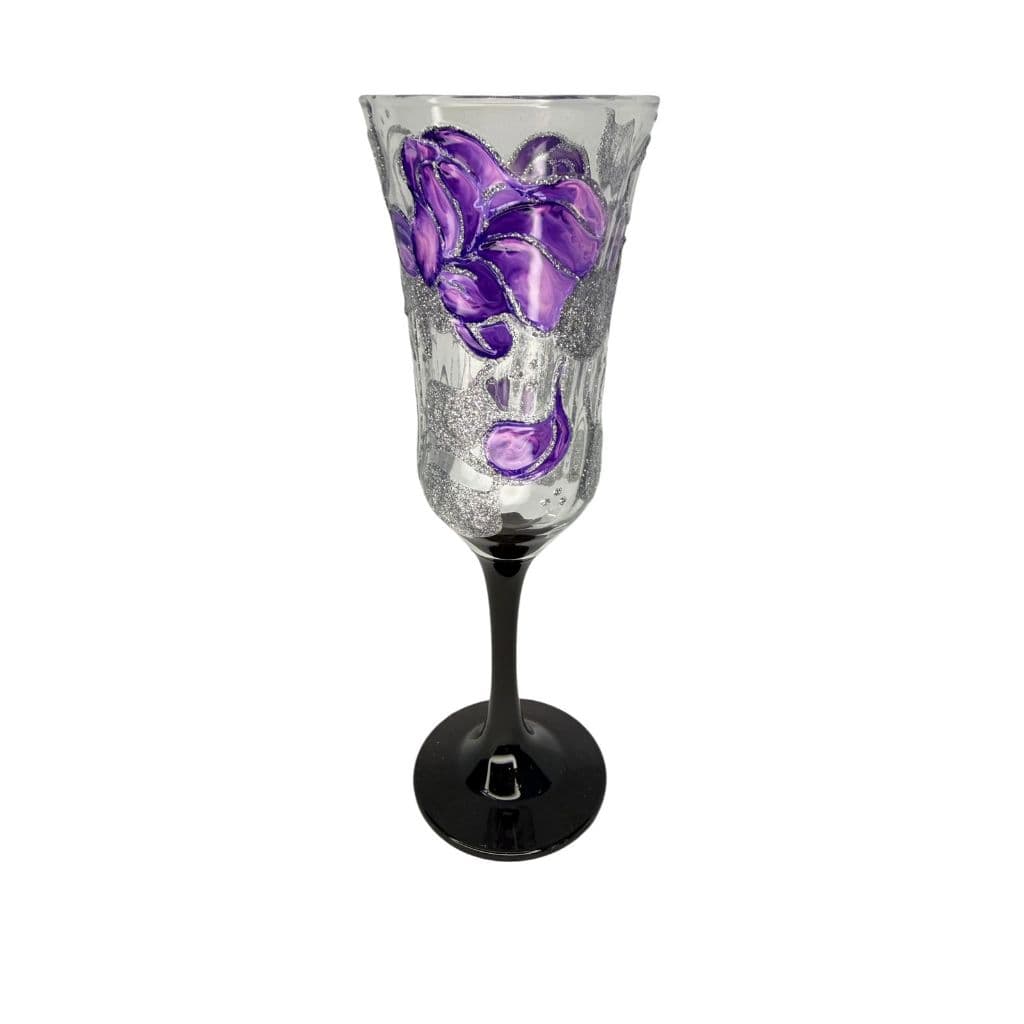 Taça Lirio Champanhe Pomba Gira Flor Roxo Com Brilho Prata Luxo Umbanda Quimbanda Altar Oferenda Padilha Mulambro