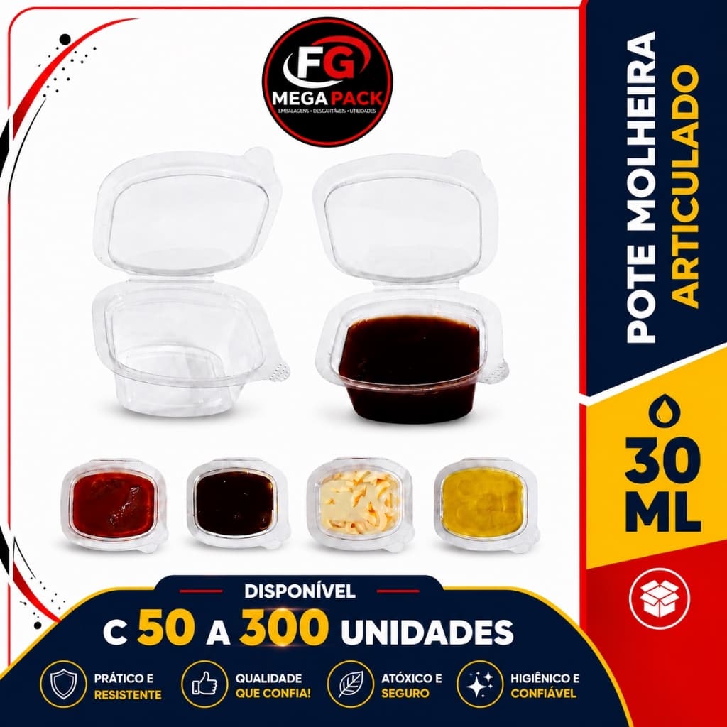 Pote Molheira Eco 695 Articulado 30ml Transparente Com Tampa Embalagem Para Molhos Delivery