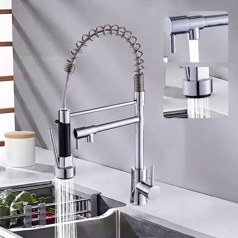 Torneira de Cozinha Inox 304 Monocomando Quente e Fria com Spray 360° Prata Brilhante