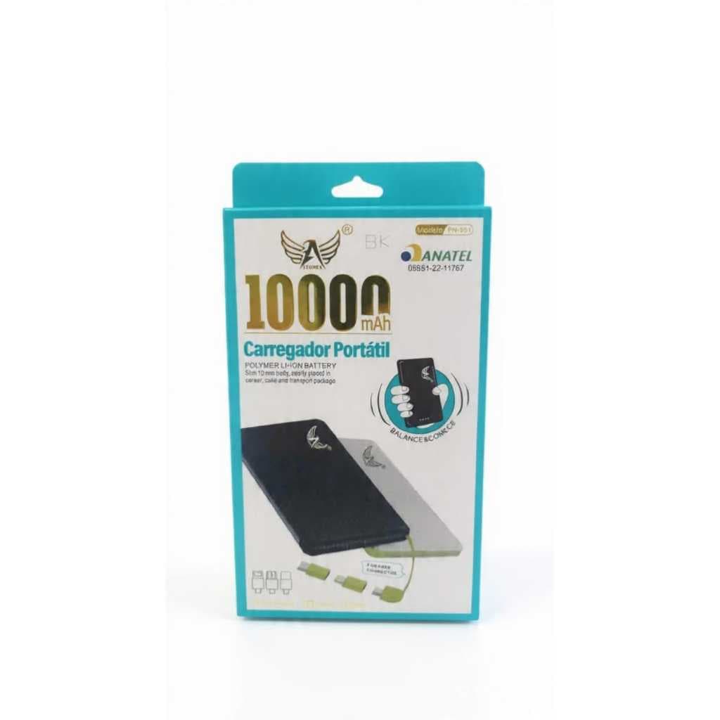 Power Bank 10000mAh Altomex PN-951 Carregador Portátil Fino Com Cabo Embutido