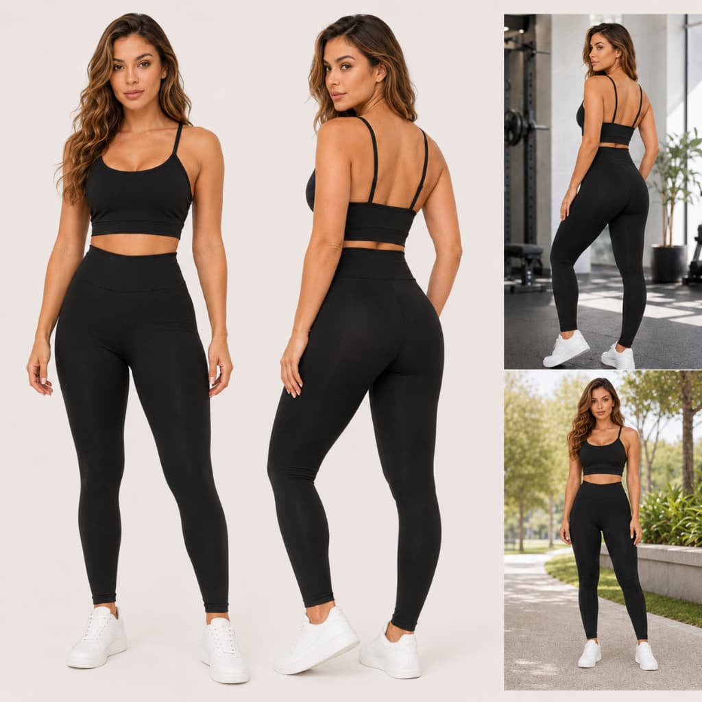 Conjunto Fitness Feminino Para Academia Top e Calça Legging Cintura Alta Tecido Zero Transparência