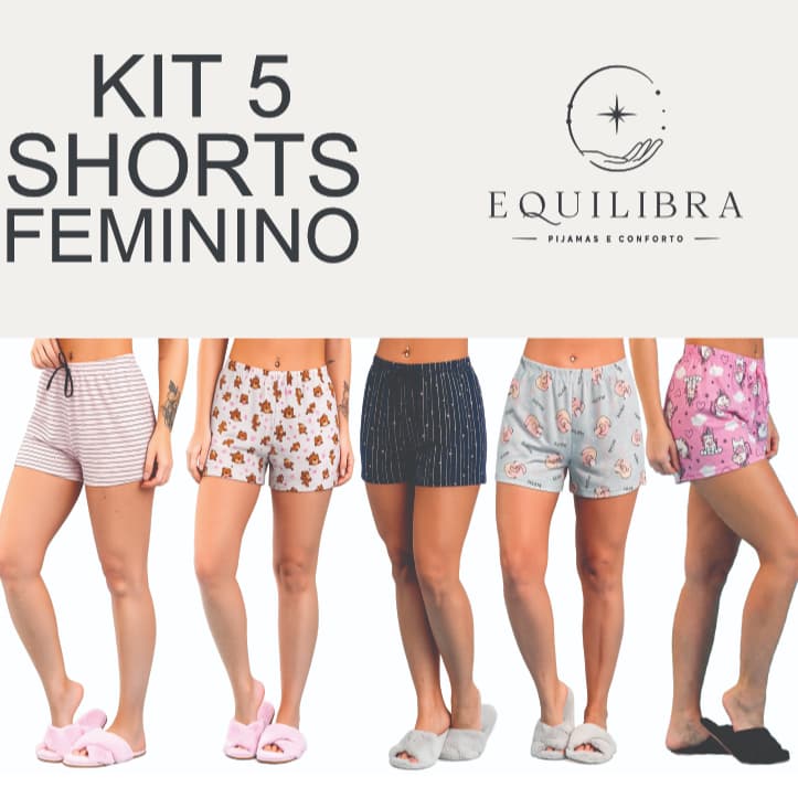 Kit 5 Shorts Estampados Feminino SORTIDOS Pijamas Feminino Short Doll Confortável Variados De Verão