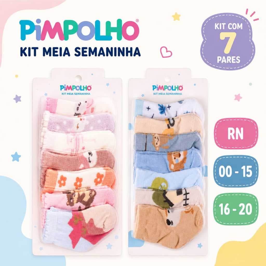Kit 7 Pares Meia Semaninha 3 Tamanhos Baby Pimpolho Bebes Otima Qualidade Meias Semaninha Bebes