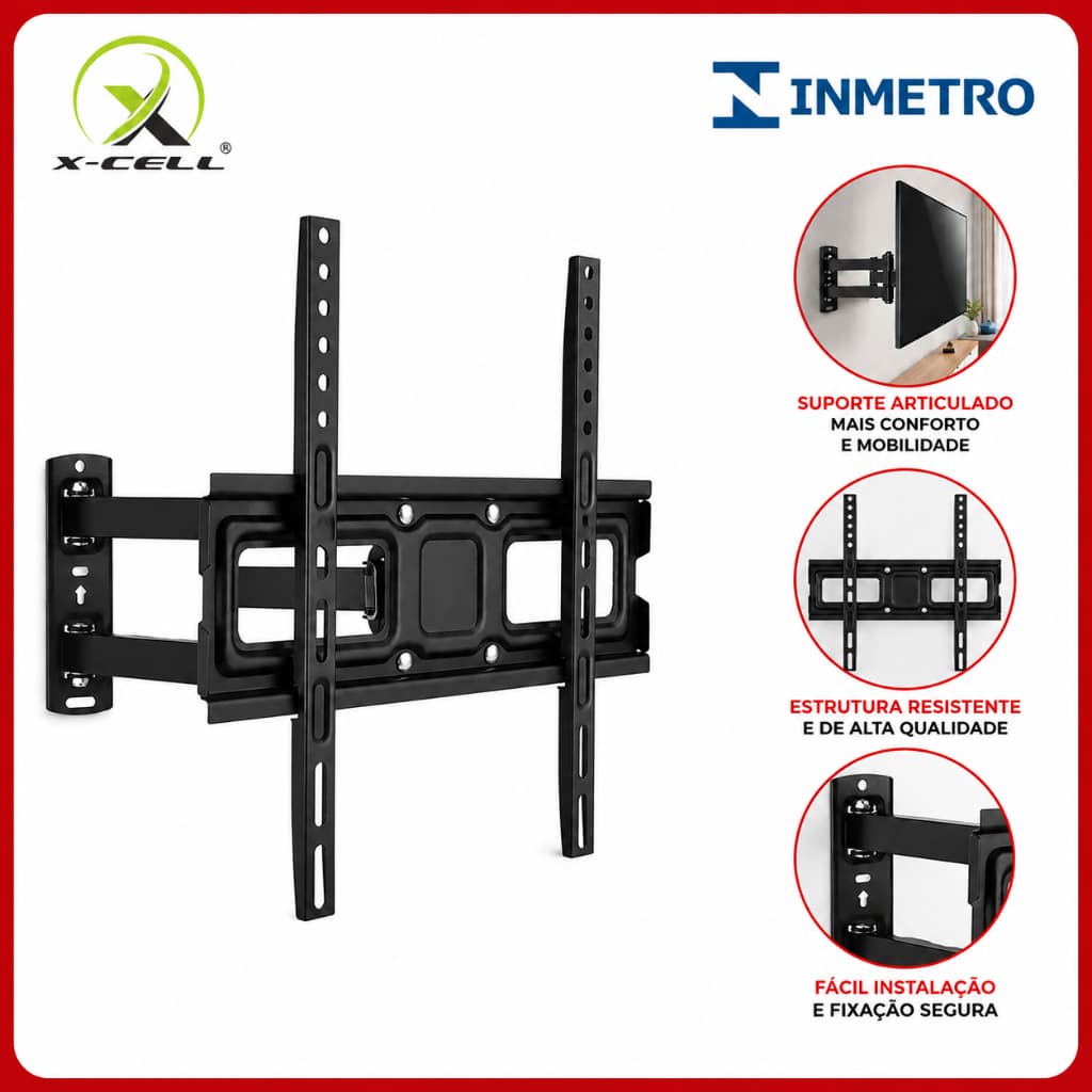 Suporte Articulado para TV 23 a 60 Polegadas até 35kg Aço Reforçado com Kit Instalação
