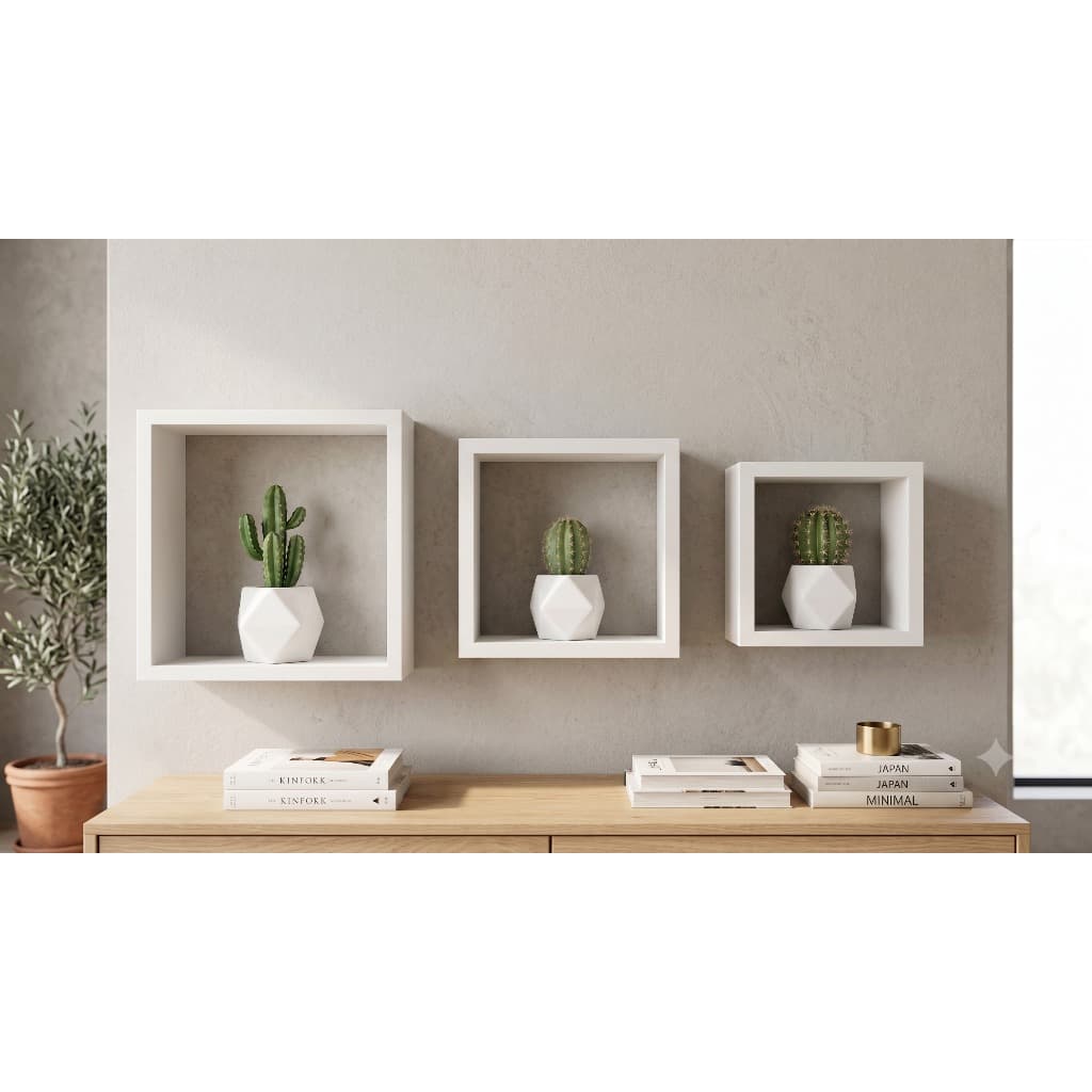 Nichos Prateleiras Decorativos Quadrados MDF Premium Kit 3 | Design Moderno p/ Sala e Quarto