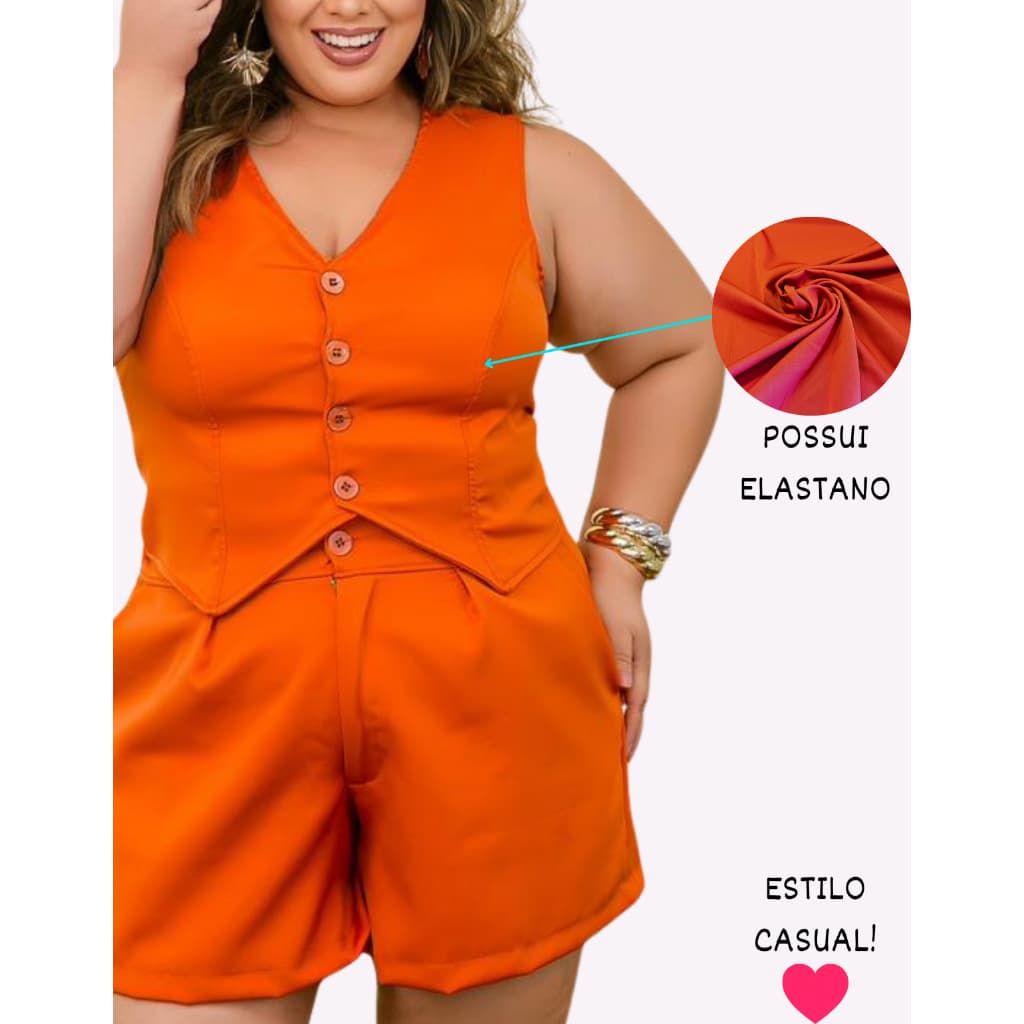CONJUNTO  Short  Colete Feminino ALFAIATARIA MONIQUE ModaZ