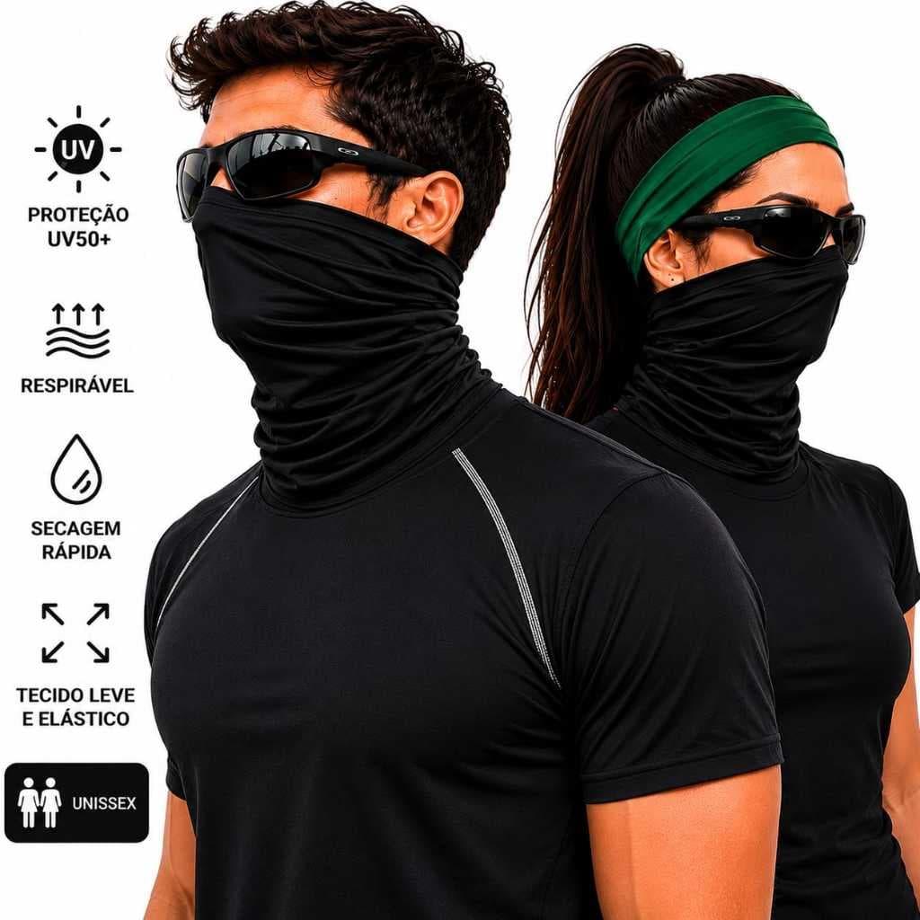 2- Bandana Máscara Balaclava Preta para Motocicleta, Respirável, Protetora do Rosto e Confortável para o Sol