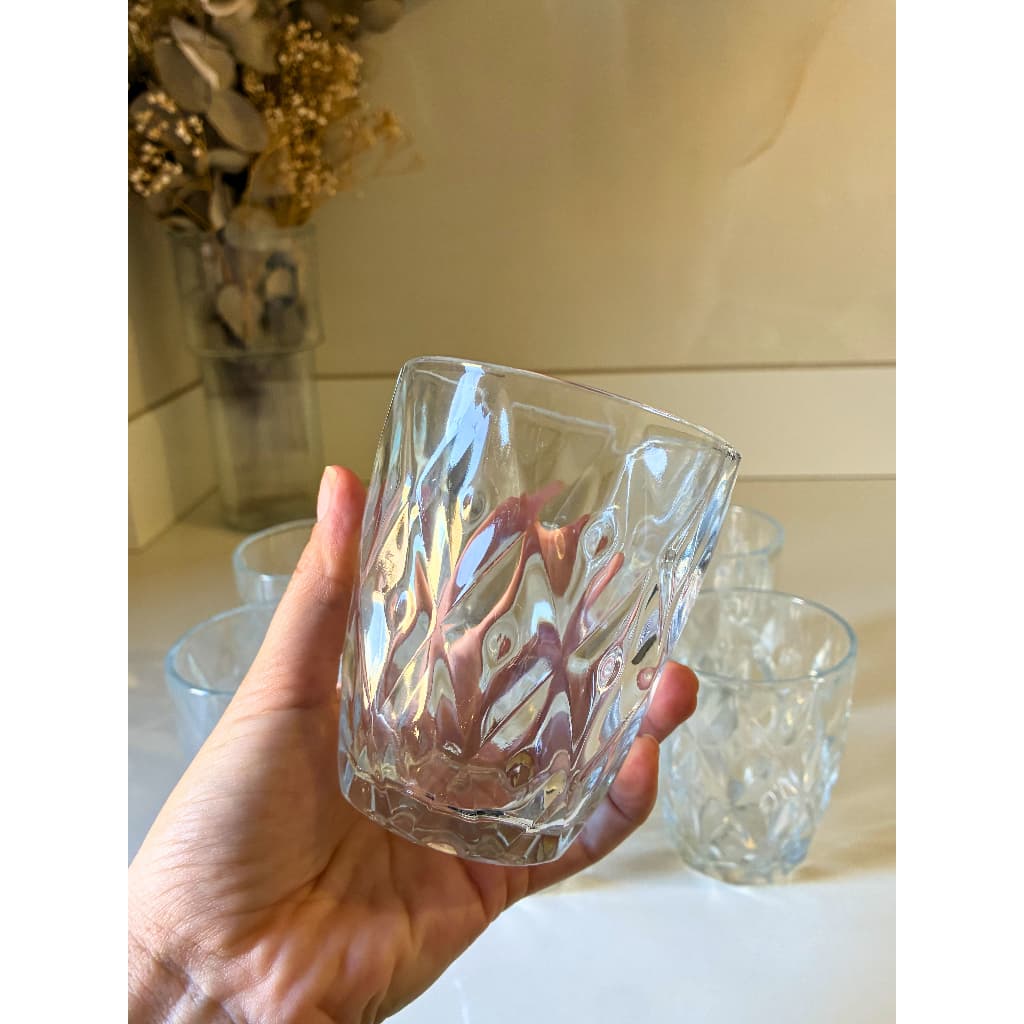 Jogo de 6 Copos de Vidro Diamond Em Casa Tem 300ml Transparente para Água Suco Drinks
