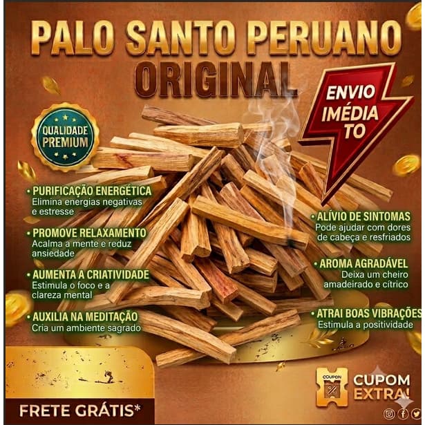 Palo Santo Peruano incenso 100% nat  vegano  purifica limp energética  meditaçao IOGA  CORTE PEQUENO